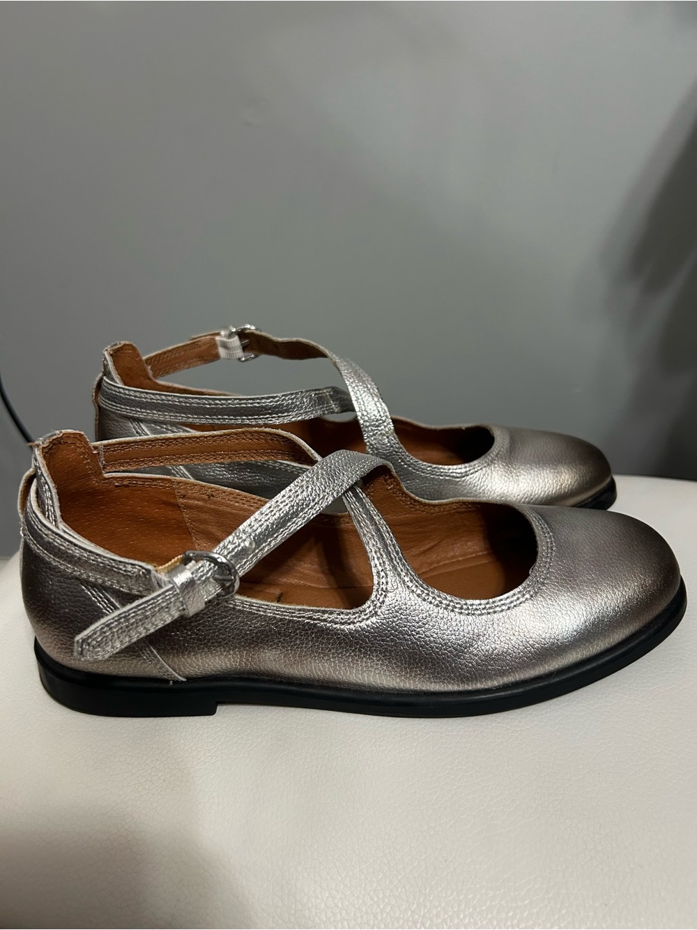 Lucky Brand Metallic Silver Mary Jane Flats